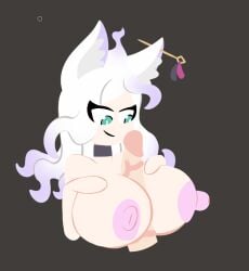 bell_nova big_areola big_breasts big_nipples breasts female fnf fnf_mod fnf_mods fox_ears fox_girl friday_night_funkin friday_night_funkin_mod gift_art gradient_hair green_eyes infini-verse keoko_(marmite_tempest) large_areolae large_breasts large_nipples large_penis looking_at_partner looking_at_penis male marmitetempest paizuri penis pink_nipples smile veins veiny_penis white_hair