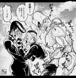 3boys anal anal_sex blush clothed clothed_sex clothing crazy_diamond diamond_is_unbreakable erection erection_under_clothes hands_on_face jojo's_bizarre_adventure josuke_higashikata male male/male male/male/male male_only male_penetrated male_penetrating_male okuyasu_nijimura penetration penis stand_(jjba)
