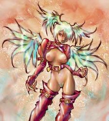 akiragoya boots breastless_clothes breastless_clothing breasts buckle buckles female female_only final_fantasy final_fantasy_tactics fingernails head_wings headwings nail nails pointy_chin pubic_hair red_boots solo thigh_boots thighhighs ultima_(fft) wings