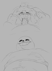 blowjob deepthroat deltarune face_fucking female female_focus female_penetrated glasses goat goat_ears goat_girl goat_horns goat_humanoid high-angle_view holding_head horns inspectormcpig looking_at_partner looking_at_viewer low-angle_view male milf pov pov_female pov_male sans sloppy sloppy_blowjob smile smiling smiling_at_partner smiling_at_viewer tagme toriel undertale undertale_(series) what_you_see_vs_what_she_sees