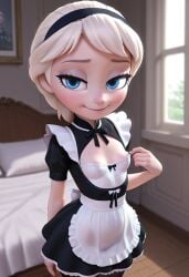 aged_down ai_generated disney elsa_(frozen) female frozen_(film) frozen_2 maid maid_headdress maid_outfit shortstack solo solo_female young young_elsa young_elsa_(frozen) young_female