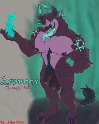 2025 2_horns 5_fingers absurd_res anthro arm_tattoo balls big_balls big_penis biped black_nose bodily_fluids body_hair bovid bovine cattle chest_hair chest_tattoo demon ear_piercing ear_tag fingers fire foreskin full-length_portrait fur fzjessedits genital_fluids genitals gradient_background green_eyes green_hair hair heavy_balls heterochromia hi_res hooves horn huge_balls huge_cock humanoid_genitalia humanoid_penis john_howl looking_at_viewer male male/male male_focus mammal model_sheet muscular muscular_anthro muscular_male nipple_piercing nipples nude open_mouth pecs penis piercing portrait precum pubes purple_body purple_fur saggy_balls simple_background smile solo tail tattoo teeth thick_penis tongue tongue_out vein veiny_penis