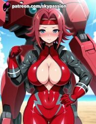 1girls 2025 ai_assisted ai_generated anime artist_name beach big_breasts big_chest blue_eyes blue_sky blush bodysuit breast breasts bust busty chest cleavage cloud cloudy_sky code_geass day explicit female hand_on_hip headband helmet hi_res high_quality high_resolution highres kallen_stadtfeld kouzuki_kallen large_breasts looking_at_viewer mecha nose_blush outdoors patreon patreon_username red_bodysuit red_hair sky skypassion solo stable_diffusion watermark