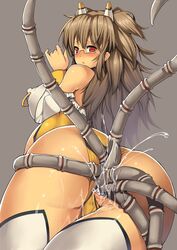 1girls anal areola_piercing ass ass_juice belly_bulge blush breasts brown_hair choker cleavage clothing diol_twee female female_only from_behind glasses huge_breasts konami large_breasts legs_together long_hair nagase_haruhito nipple_piercing nipple_rings nipples open_mouth otomedius penetration piercing pregnant pussy_juice rape red_eyes stockings tentacle thighhighs uncensored xexex