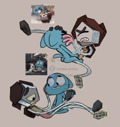 2d ambiguous_penetration animal_genitalia animal_penis anthro bottomless cartoon_network chimeracocks clothed clothing cyclops digital_creature duo erection felid feline finger_fuck fingering fingering_partner genitals glitch glitch_creature gumball_watterson hand_holding hi_res humanoid lagomorph_penis male male/male mammal nude_anthro penetration penis pussy rob_(tawog) sex static the_amazing_world_of_gumball vaginal_penetration