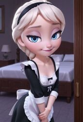 aged_down ai_generated disney elsa_(frozen) female frozen_(film) frozen_2 maid maid_headdress maid_outfit shortstack solo solo_female young young_elsa young_elsa_(frozen) young_female