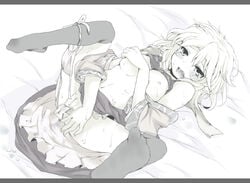 black_socks breasts feet footwear lying maebari mizuhashi_parsee monochrome nejime no_bra on_back open_mouth panties panties_around_leg panties_around_one_leg pussy pussy_juice saliva scarf shirt_lift short_hair socks spread_legs sweat thigh_socks thighhighs touhou underwear wet_pussy