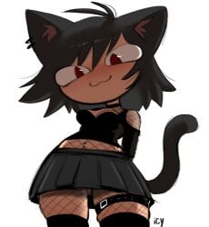 big_eyes black_hair clothed clothing fishnets goth goth_neco-arc iseenudepeople looking_down melty_blood neco_spirit piercing thick_thighs
