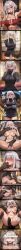 1boy 1girls ai_generated aiko_(akyoi) akyoi bedroom big_ass big_breasts big_penis black_dress black_lipstick blush caption comic dark-skinned_male doujinshi finger_in_another's_mouth full_nelson legs_folded looking_at_viewer missionary_position netorare ntr on_back on_bed original_character patreon prone_bone red_eyes red_topwear short_hair text white_hair