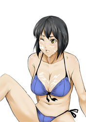 bikini black_hair bob_cut breasts chloe_valens cholesenel cleavage cum cum_on_body cum_on_breasts cum_on_upper_body front-tie_top short_hair side-tie_bikini swimsuit tales_of_(series) tales_of_legendia yellow_eyes