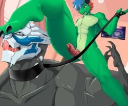alien animal_genitalia anthro bioware cessna collar dominant dominant_male dragon duo electronic_arts feet foot_fetish gambito234 garrus_vakarian genital_slit genitals hi_res male male/male mass_effect mythological_creature mythological_scalie mythology scalie turian
