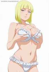 1girls ai_generated bare_arms bare_legs bare_midriff bare_shoulders bare_thighs big_breasts bikini bikini_bottom bikini_top blonde_hair blue_eyes blunt_bangs blush bob_cut breast_grab breasts breasts_bigger_than_head busty clavicle cleavage collar collarbone expressionless female female_only front_view grabbing_own_breast highleg highleg_bikini horizontal_navel huge_breasts large_breasts light-skinned_female light_skin mature mature_female midriff naruto naruto_shippuden navel oblique_edge oppai pinup revealing_swimsuit sagging_breasts samui secreart short_hair skimpy skimpy_bikini solo solo_focus swimsuit tagme thick_thighs thighs upper_body voluptuous voluptuous_female watermark web_address yellow_hair