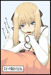 blue_eyes blush bow censored clothing cyril fellatio handjob happy_sex heart long_hair oral penis pointless_censoring shichimenchou shining_(series) shining_force shining_force_exa suck translation_request two-handed_handjob