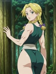1girls ai_generated anus areolae artkoikoi ass blonde_hair braided_hair breasts dr.stone feet female green_eyes hair_ribbon hanada_nikki huge_breasts inverted_nipples kneeling lips muscular muscular_female nipples nude pussy soles spread_anus spread_ass twin_braids