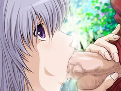 adol_christin ball_caress ballcaress blue_hair caressing_testicles censored cum deepthroat falcom fellatio female kate_sai oral penis purple_eyes reah saliva ys