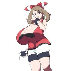 1girls big_breasts breasts brown_hair cleavage endorphinpuddin female huge_breasts massive_breasts may_(pokemon) pokemon solo