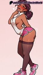 1girls 2025 ai_generated artist_name big_breasts big_chest breasts bust busty chest connie_maheswaran covered_nipples dark-skinned_female dark_skin electroworld female gradient gradient_background hi_res high_quality high_resolution highres indian indian_female large_breasts patreon patreon_username pink_background pink_footwear sleeveless sneakers solo stable_diffusion steven_universe tongue watermark