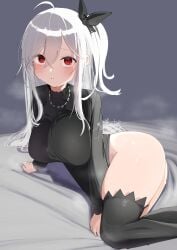 ass bottomless female female red_eyes skadi_(arknights) sweater thighhighs thighs yukimi_papino