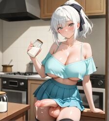 1futa 2d ai_assisted ai_generated balls bare_shoulders black_ribbon blush breasts cropped_top cum cum_drip cum_dripping cum_dripping_from_penis cum_in_jar cumming curvy curvy_figure cute datalia eyelashes futa_only futa_solo futanari grey_eyes high_quality highres holding holding_jar holding_object intersex jar jar_of_cum large_breasts light-skinned light-skinned_futa light_skin looking_at_viewer milking_cum nipple_outline no_panties original original_character penis ponytail potent_cum ribbon seductive short_skirt skirt stable_diffusion thick_thighs thighhighs thighs underboob white_hair