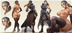 1girls 2025 absurd_res areolae armor armwear ass blizzard_entertainment blue_eyes blue_highlights breasts brown_hair choker female female_only heels long_hair mrgobbo multiple_views nipples nude nude_female pointy_ears ponytail smile solo stockings thick_ass thick_thighs warcraft widescreen world_of_warcraft