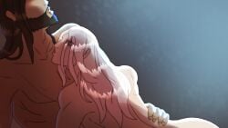 ashe_(league_of_legends) barely_visible_breasts beard blue_eyes breasts buff canon_couple cicerwoah dominant_female female focused hand_on_hip kissing kissing_neck lazy league_of_legends low_effort male married_couple nude nude_female nude_male overstimulated overstimulation riot_games scar scarred scars submissive_male tryndamere