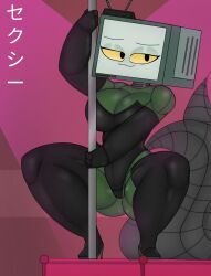 female goldenisbunny kanji nozomi_(goldenisbunny) robot robot_girl robot_tail stripper stripper_pole tagme tv_head tv_screen