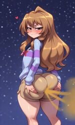 ai_generated aisaka aisaka_taiga ass ass_focus big_ass big_hips fart fart_cloud fart_fetish farting farting_in_face frisk_(undertale) frisk_outfit taiga taiga_aisaka toradora! undertale undertale_au