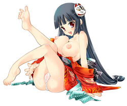 1girls arm_support ass bare_shoulders barefoot black_hair breasts clothes_down clothing_down cum cum_inside cum_on_body cum_on_clothes cum_on_lower_body cum_on_upper_body cum_string feet female fundoshi hair_ornament innie_pussy japanese_clothes kimono kimono_down kurosawa_kiyotaka large_breasts legs long_hair nipples open_mouth original panties pussy pussy_juice red_eyes see-through shippou_(pattern) smile solo sweat takashi_kiyoshi topless uncensored underwear wet_panties