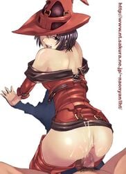 ass bare_shoulders black_hair bob_cut boots bottomless censored cum cum_in_pussy cum_inside cum_on_ass cum_on_body cum_on_clothes cum_on_lower_body doggy_style guilty_gear hat i-no looking_back mole mole_above_mouth sex short_hair tasaka_shinnosuke thigh_boots thighhighs