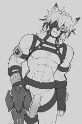 abs anthro canid canine canis crombie fur hi_res male mammal mihoyo muscular muscular_anthro pecs solo tail von_lycaon white_body white_fur wolf zenless_zone_zero