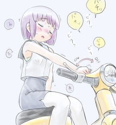 blush closed_eyes female kokone_takatsu masturbation motor_vehicle pantyhose purple_hair scooter solo vehicle vibrator yokohama_kaidashi_kikou