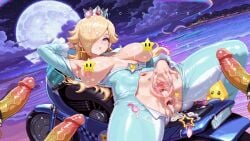 1girls animated big_breasts biker_clothes blonde_hair blue_bodysuit blue_eyes blue_nail_polish blue_nails blush bodysuit breasts cameltoe crown cum ear_piercing earrings female female_focus gangbang hair hair_over_one_eye hand_behind_head headwear holding_object itzah lips long_hair luma mario_(series) motorcycle nail_polish nails nintendo parted_lips pixel_art princess_rosalina pussy racing_suit sex solo solo_focus tagme track_suit video wand