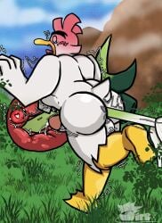 1male ass avian duck furry game_freak male nintendo pokemon sirfetch'd sword white_fur