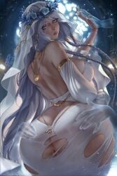 anus artist_name ass ass_cutout ass_grab back backless_dress backless_outfit bare_shoulders blue_eyes blue_flower braid breasts butt_crack cg detached_sleeves disembodied_limb dress elden_ring_nightreign female flower from_behind grey_eyes grey_hair hair_ornament huge_ass jewelry large_breasts lips long_hair looking_at_viewer looking_back necklace olchas parted_lips patreon_username revenant_(nightreign) see-through signature solo solo_focus torn_clothes torn_dress twin_braids veil very_long_hair white_dress white_hair white_sleeves