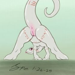 2025 absurd_res albino all_fours anthro anus arm_tattoo ass ass_up belly belly_tattoo big_tail blep bodily_fluids claws crusch_lulu cute_fangs dated digital_drawing_(artwork) digital_media_(artwork) digitigrade dripping eyelashes fangs female flat_chested flat_colors genital_fluids genitals glistening glistening_anus glistening_body glistening_butt glistening_genitalia glistening_vulva gradient_background hi_res innie_vulva krita_(artwork) leg_tattoo lizard lizardman lizardman_(overlord) long_neck long_tail looking_at_viewer looking_back looking_back_at_viewer monotone_body neck_tattoo nude nude_anthro nude_female orange_tattoo overlord_(series) pink_anus pink_outer_labia pink_perineum pink_tongue pink_vulva presenting presenting_anus presenting_hindquarters presenting_vulva pupils pussy raised_tail rear_view red_eyes reptile scalie signature simple_background sketchbook_(artwork) slit_pupils smile smiling_at_viewer snout solo spe tail tail_tattoo tapering_tail tattoo teeth thick_tail thick_thighs thigh_tattoo toe_claws tongue tongue_out tribal tribal_tattoo vaginal_fluid_drip vaginal_fluids vulva white_body