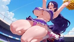 1girls ai_generated armpits arms_up balecxi bangs bare_shoulders blue_sky blush breasts cheerleader cleavage closed_eyes clothing cloud covered_nipples crop_top crop_top_overhang curvaceous curvaceous_female curvaceous_figure curvy curvy_figure day exhibitionism fate/grand_order fate_(series) female female female_focus female_only footwear highleg highleg_panties holding holding_pom_poms huge_breasts inviting inviting_to_sex jumping large_breasts long_hair low-tied_long_hair microskirt midriff minamoto_no_raikou_(fate) minamoto_no_raikou_(fate/grand_order) miniskirt navel no_bra open_mouth outdoors panties pantsu parted_bangs pink_panties pleated_skirt pom_pom_(cheerleading) pom_poms presenting presenting_ass presenting_breasts presenting_hindquarters presenting_pussy presenting_self purple_hair purple_skirt seductive seductive_look seductive_smile shoes skirt sky smile sneakers socks solo stadium sweat thick_thighs thighs thong underboob underwear very_long_hair voluptuous voluptuous_female white_socks