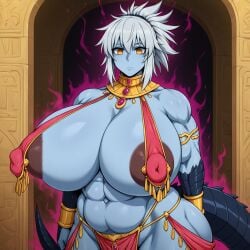 abs ai_generated blue_skin brainwashed brainwashing breasts dark_aura dark_nipples demon_girl dragon_girl dragon_tail empty_eyes female gigantic_breasts harem_girl harem_outfit horns huge_breasts huge_nipples hybrid hypnosis kunaboto_(style) mind_control muscles muscular muscular_female oni_female oni_horns original scales silver_hair slave slave_outfit slavegirl submissive_female succubus tagme utter_domination voluptuous voluptuous_female yellow_eyes yodayo