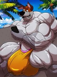 abs biceps canine disney dodger_(oliver_and_company) domestic_dog male muscles muscular muscular_arms muscular_legs muscular_male muscular_thighs pecs