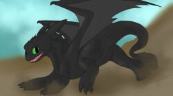 absurd_res anus black_body claws colored detailed_background digital_drawing_(artwork) digital_media_(artwork) dragon dreamworks european_mythology feral fury_(httyd) genosladart hi_res how_to_train_your_dragon in_motion looking_at_viewer looking_back looking_back_at_viewer male mythological_creature mythological_scalie mythology night_fury scalie shaded solo tail toothless western_dragon wings