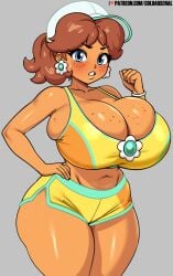 1girls 2025 2d 2d_(artwork) 2d_artwork arm_up ass barely_clothed barely_contained barely_contained_breasts big_ass big_breasts big_butt big_thighs blue_eyes bracelet breast_focus breasts brown_hair bubble_ass bubble_butt butt coldarsenal colossal_thighs dumptruck_ass dumptruck_butt ear_piercing earrings eyelashes female female_only freckles freckles_on_breasts freckles_on_face gigantic_breasts gigantic_thighs glistening glistening_body glistening_breasts glistening_skin hand_on_hip hat huge_ass huge_breasts huge_butt huge_thighs large_ass large_breasts large_butt large_thighs long_hair looking_at_viewer mario_(series) mario_kart_world massive_ass massive_breasts massive_butt massive_thighs nintendo pony_tail ponytail ponytail_female princess_daisy shiny_ass shiny_breasts shiny_butt shiny_hair shiny_skin solo solo_female solo_focus sweat sweating tanned tanned_female tanned_skin thighs white_skin white_skinned_female