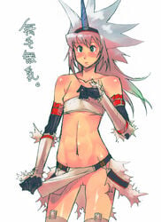 1girls capcom edit female female_only flat_chest g-room_honten gloves green_eyes horn horns kirin_(armor) monster_hunter no_panties pointy_chin pussy solo thighhighs uncensored white_hair wind_lift