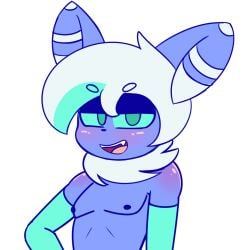 2025 anthro armwear bedroom_eyes blue_body blue_fur blush clothing colored_sketch digital_media_(artwork) eyebrow_through_hair eyebrows face_blush femboy fur generation_6_pokemon green_eyes green_hair green_sclera hair happy looking_at_viewer male meowstic mintymeowstic_(mintyspirit) mintyspirit multicolored_hair narrowed_eyes neck_tuft nintendo nipples open_mouth pokemon pokemon_(species) seductive shoulder_blush sketch smile solo tagme thick_eyebrows translucent translucent_hair tuft white_hair
