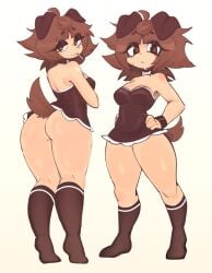 1girls 2025 2d ahoge ass bottomless breasts brown_eyes brown_hair chantiyi dog_collar dog_ears dog_girl female looking_at_viewer looking_back_at_viewer mimi_(typh) original_character short_hair socks tail thighs twitter twitter_link