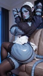 1alien 1girls ai__lora ai_generated alien_girl alternate_version_available anthro avatar big_breasts blu blue_body blue_skin blue_space_cat breasts ecchi female garter_straps high_heels looking_at_viewer loraart maid maid_headdress maid_uniform na'vi no_bra seductive seductive_look seductive_pose short_hair solo tail thighhighs thighs underboob