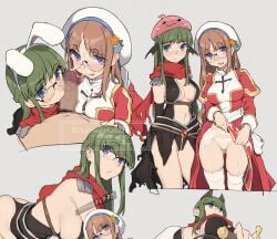 1boy 2d 2girls animal_ears armor assassin_cross_(ragnarok_online) black_leotard blue_eyes blue_flower breasts brown_hair censored clothes_lift commentary_request cooperative_fellatio cowboy_shot cum cum_on_body dress dress_lift facial fake_animal_ears fellatio female ffm_threesome flower garter_belt glasses green_hair grey_background group_sex hat hat_flower hat_ornament high_priest_(ragnarok_online) highres juliet_sleeves large_breasts leaf_hat_ornament leotard long_sleeves looking_at_viewer male medium_breasts mosaic_censoring multiple_girls multiple_views nagioka navel open_mouth oral orange_flower panties pauldrons penis poring pov pov_crotch puffy_sleeves purple_eyes rabbit_ears ragnarok_online red_dress red_scarf revealing_clothes rimless_eyewear round_eyewear sash scarf shoulder_armor sideboob sidelocks simple_background smile straight tam_(ragnarok_online) teamwork_(sexual) thighhighs threesome two-tone_dress underwear watermark white_dress white_garter_belt white_hat white_panties white_sash white_thighhighs