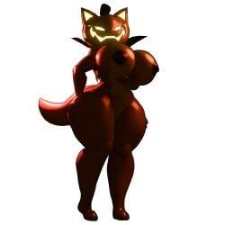 3d 3d_(artwork) 3d_render alternate_version_at_source blush blush_lines coulromepink five_nights_at_freddy's fox fredina's_nightclub glowing_eyes hand_on_ass hand_on_hip heart holding_breasts hyper_breasts looking_at_viewer pierced_nipples pumpfox_(cally3d) pumpkin pumpkin_girl pumpkin_head pussy pussy_peek tail transparent_background vagina