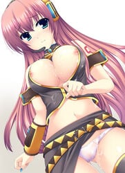 breasts detached_sleeves headphones huge_breasts long_hair megurine_luka mizuhara_yuu nail_polish nipple_slip nipples purple_hair thighhighs vocaloid