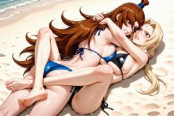 2girls 2milfs ai_generated athletic athletic_female beach big_breasts bikini blonde_female blonde_hair blonde_hair_female breasts brown_hair catfight detailed_feet fight huge_breasts mei_terumi milf milf_on_milf milfs naruto naruto_(series) naruto_shippuden sand sea seaside shore shoreline tsunade wrestling wrestlingryona yuri