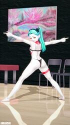 1girls 3d arrancon ass ass_focus cd_projekt_red cyberpunk:_edgerunners cyberpunk_2077 female half-dressed half_naked half_naked_female long_hair long_hair_female looking_back petite petite_female rebecca_(edgerunners) stretching studio_trigger teal_hair teal_hair_female twintails
