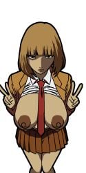 annoyed big_breasts breasts_out looking_at_viewer midorikawa_hana nipples prison_school school_uniform traced